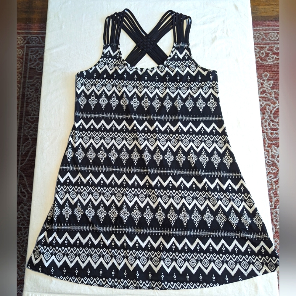 Pacific Beach Swimsuit Coverup Dress Black White Aztec Print XL